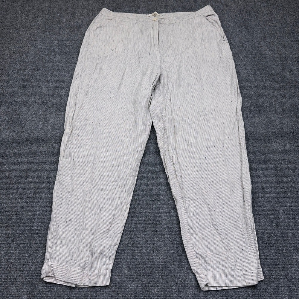 Eileen Fisher Organic Linen Ankle Pant Women's PM White Striped Pinstripe Beach